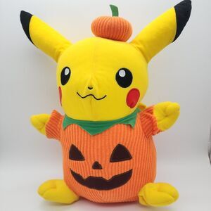 Pikachu Pokemon Halloween Pumpkin Plush 16” Red Cheeks Jack-O-Lantern Toy 2022